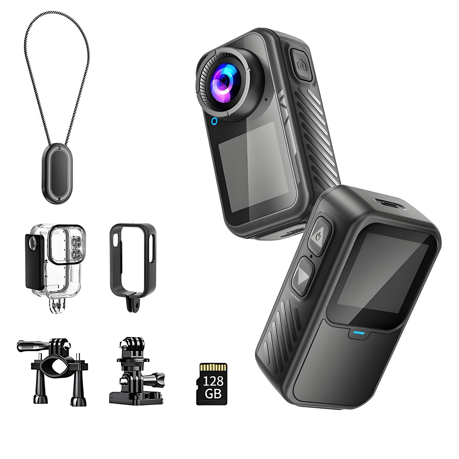 RyStar 4K 60FPS Action Camera 30MP Dual Screens (Front LCD + Rear Touch) 128GB Waterproof Underwater Cam 5X Zoom Remote Control Wearable Body Cam