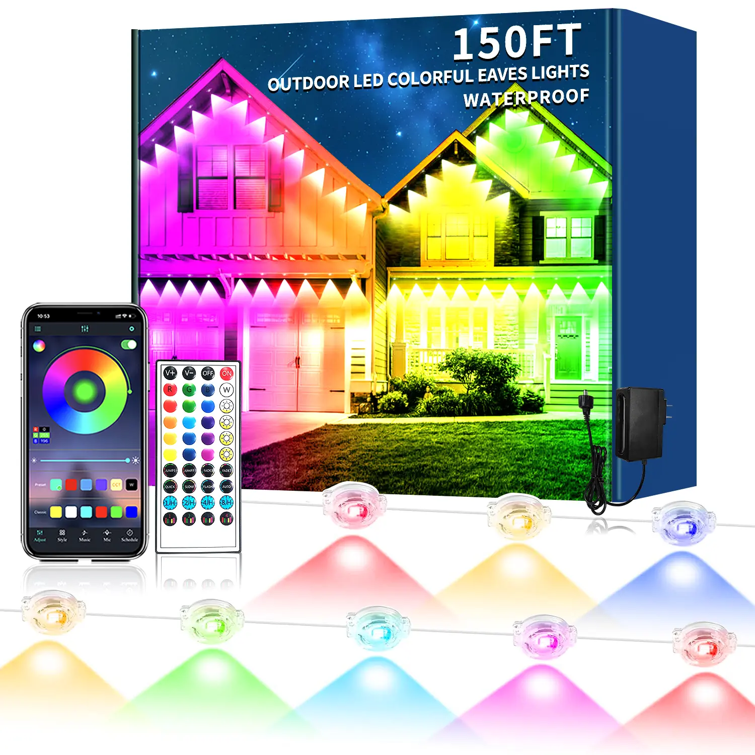 IP67 Waterproof RGB Outdoor Eave Lights Smart Louts Lantern App & Infrared Remote Control Dimmable Color Changing Permanent Roof Decor Lights for Garden Wedding Christmas Halloween Party