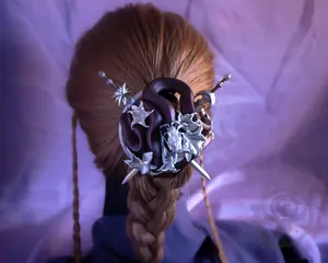 Snake Mystic Heraldry Crest Hair Bun Holder and Sword Pins - Handpainted Resin, Unique Handmade Wearable Art Accessory, Perfect for Costumes