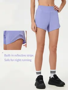 Waisted Dolphin Athletic Running Shorts for Women 3" High Split Comfy Mesh Liner for Gym Workout Track