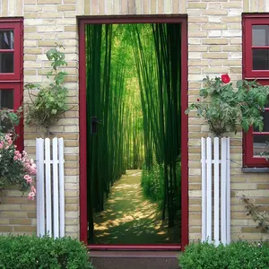 2pcs Serene Bamboo Forest Pathway Wall Sticker Natural Scenery Self-Adhesive Removable Decal for Living Room BedroomHome Decorations Nature Landscape Art Collage Self-Adhesive Door Sticker