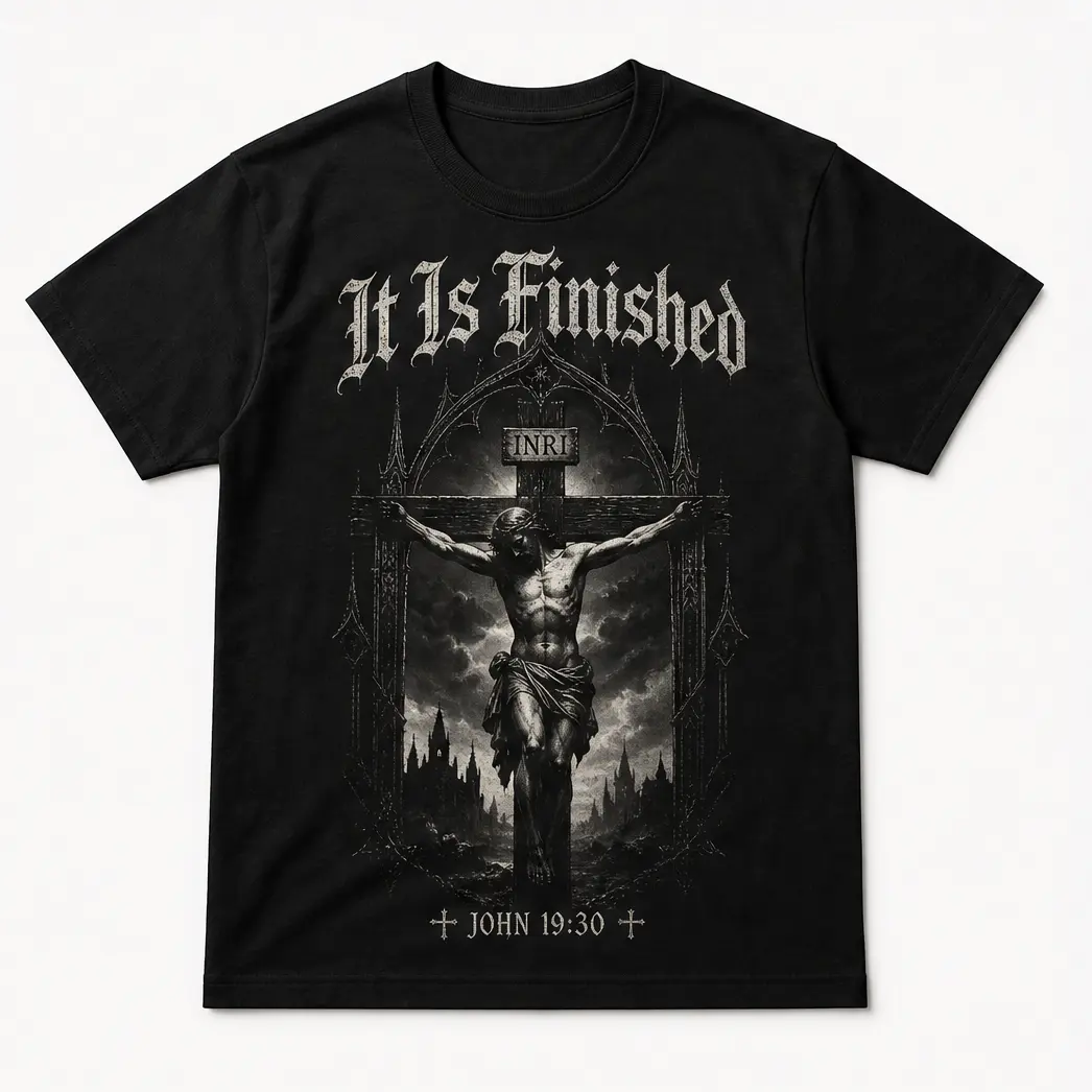 [ 🙏 Sale Up To 50%]It Is Finished Gothic Christian Oversized Tee |   John 19:30 Bible Verse Shirt, Crucifixion & Cross Graphic, Dark Aesthetic Religious Streetwear-ZB