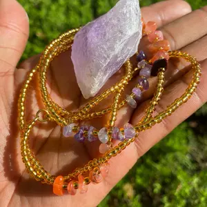 Waist Bead Amethyst Carnelian with Raw Crystal| Gold Gemstone Waist Chain with Clasp| Belly Beads tie on bellyjewelry waistbeads for