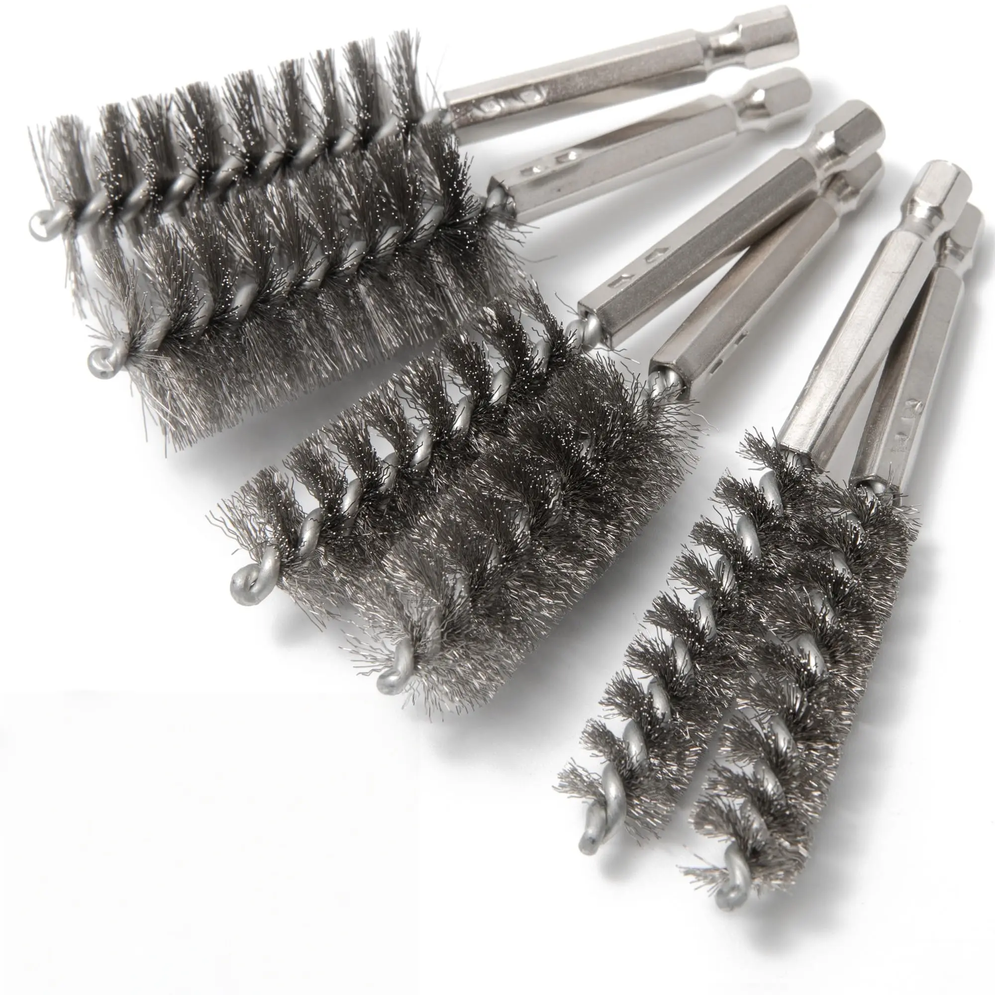 6pcs Standard Durable Metal Copper Tube Pipe Cleaning Brush Set - Stainless Steel Wire Bore Brushes with 1/4”-Hex Shanks, 1/2”, 3/4”, 1” Sizes, Power Drill Compatible for Rust & Scale, Automotive Cleaning, HVAC Home Care Supplies (Boosts Cleaning Power),,