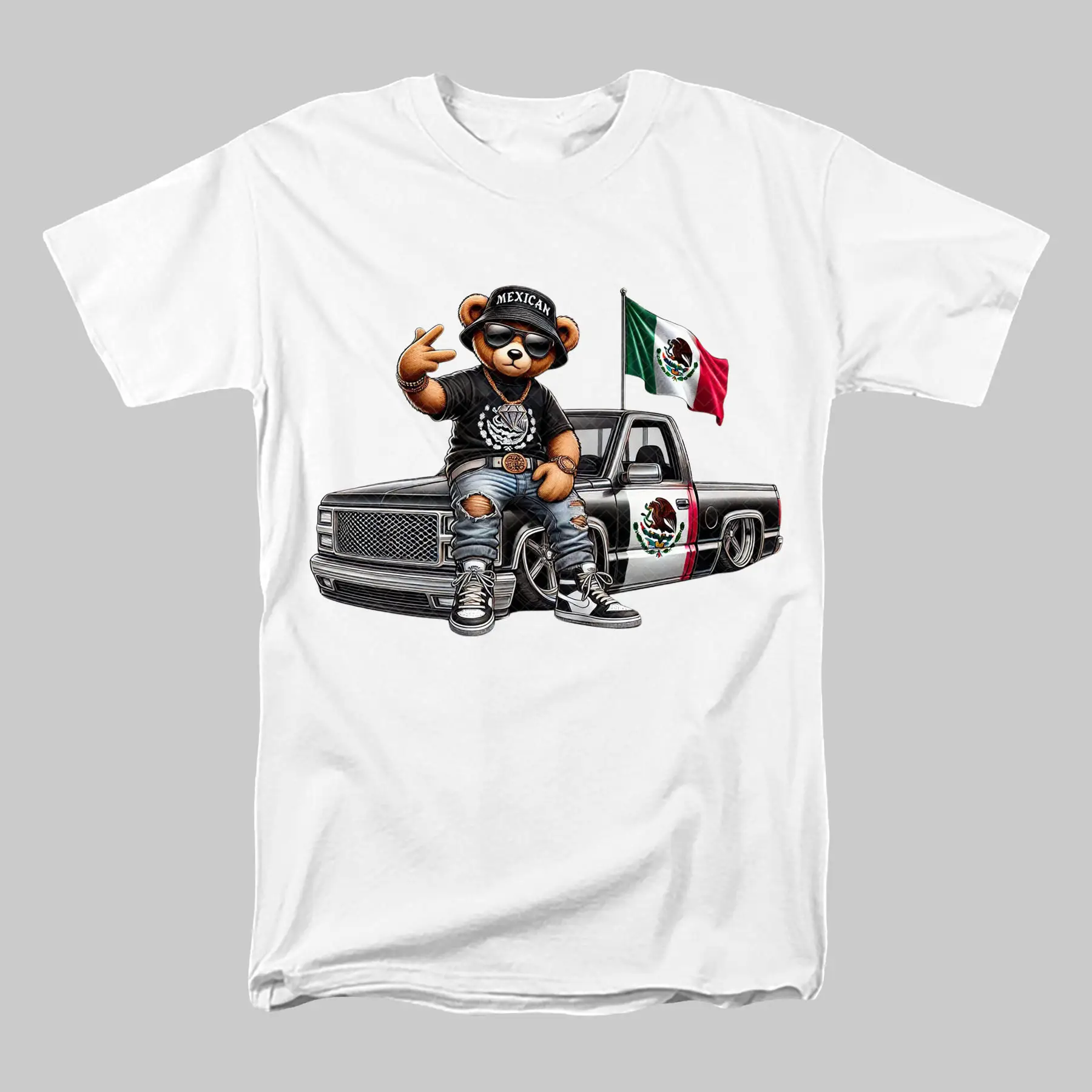 Hip Hop Mexican Bear T-Shirt, Teddy Bear Shirt, Mexican Tee, Mexico Flag, Cool Pick Up Truck, Mexican Truck, Gift for Men, Gift for Women, Full Sizes