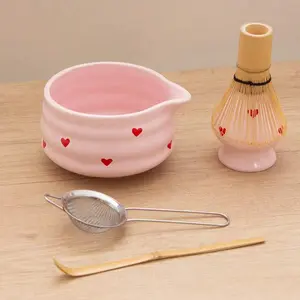 Japanese Matcha Bowl Set, Matcha Bowl Spout, Bamboo Whisk Holder, Traditional Japanese Tea Ceremony Gift, Matcha Lover's Gift, 6-Piece Set