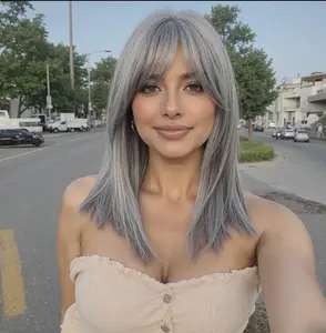 14-Inch Salt and Pepper Pastelly Gray Straight Cut w/ Flicked Ends Synthetic Wig | 【Heat Resistant】【Cap Included】