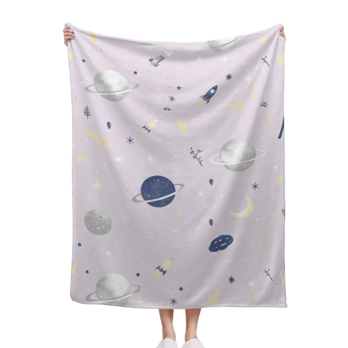 Purple Pastel Planet Star Galaxy Minimal All Over Print Throw Blanket Dreamy Space Aesthetic Soft Fleece Blanket