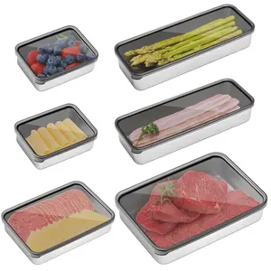6Pcs/Set Bacon Cheese Container for Refrigerator,304 Stainless Steel Airtight Deli Meat Container,4 Sizes Dishwasher Safe Fridge Storage Fruit Lunch Storage with Lids for Fridge,Christmas Party Gifts,Hand Tools Kits