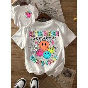 Positive Vibes Smiling Face Vintage Graphic Tee Plus Size Women's T-Shirt Slogan Print Summer Casual Crewneck Soft Cotton Everyday Essential Top