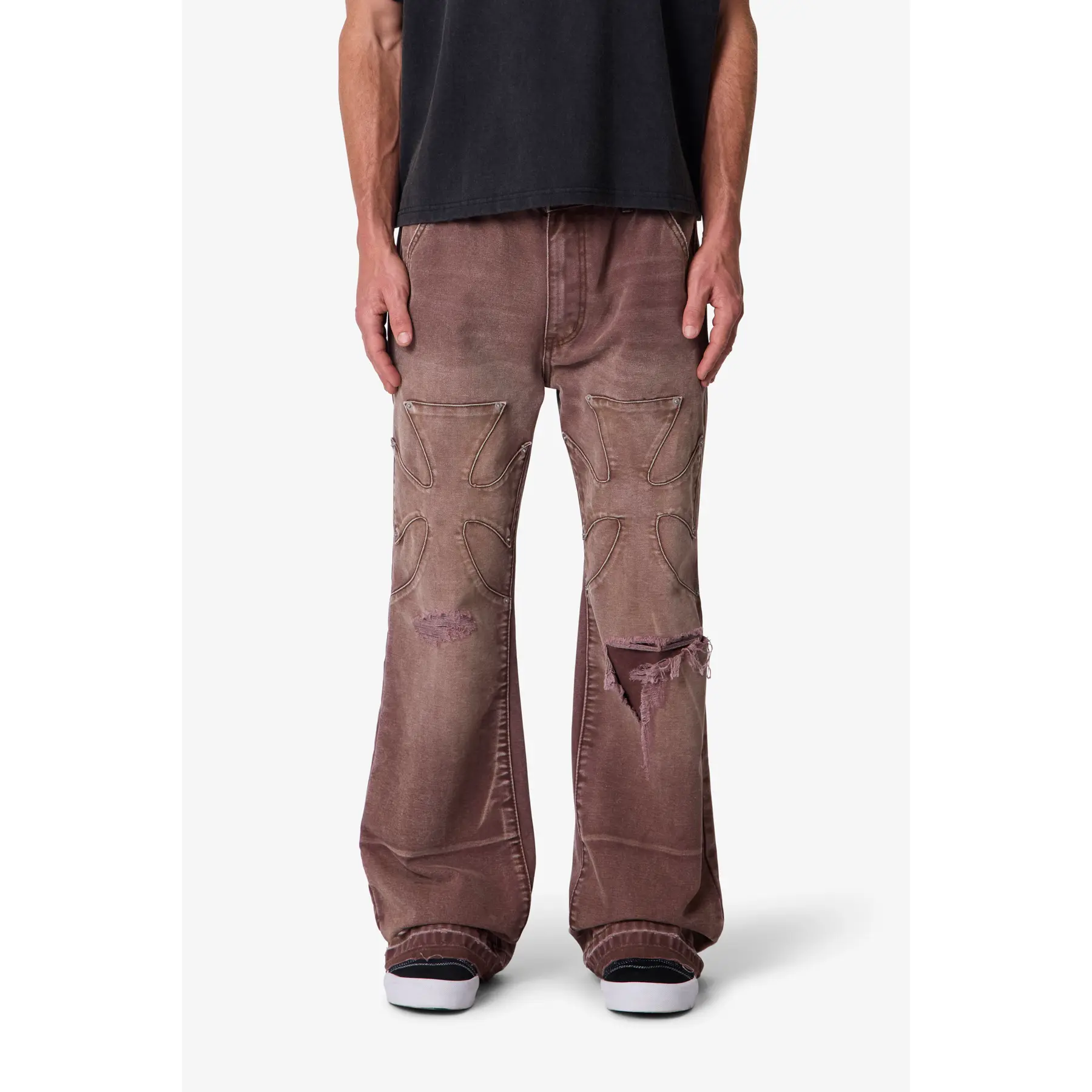 mnml Distressed Iron Cross Denim - Brown
