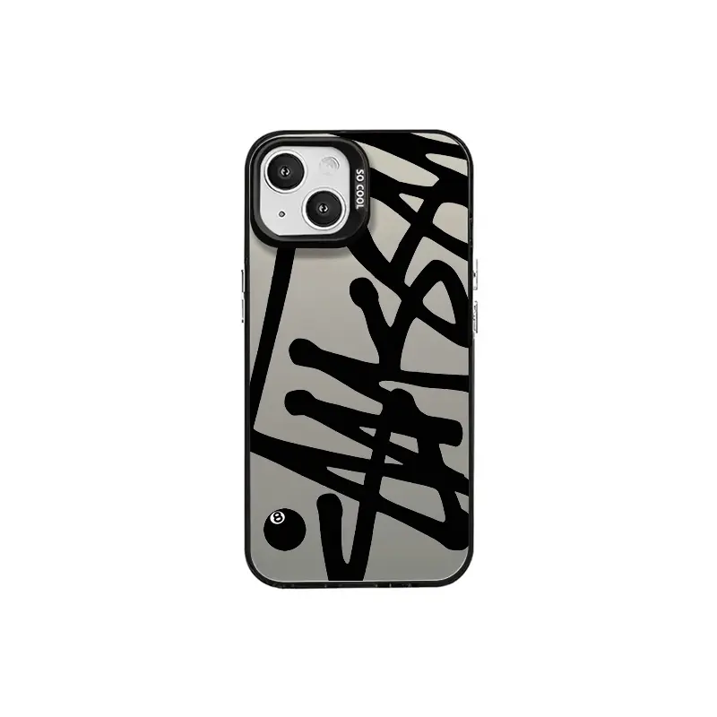 Trendy Black English Graffiti Pattern Case for iPhone 17 16/15/14
