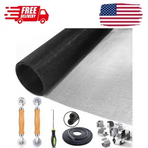 Window Screen Door Repair/Replacement Kit, Include Black Screen Mesh 48"x118"+ 2 Roller+50Ft Spline+8Clips+Hook