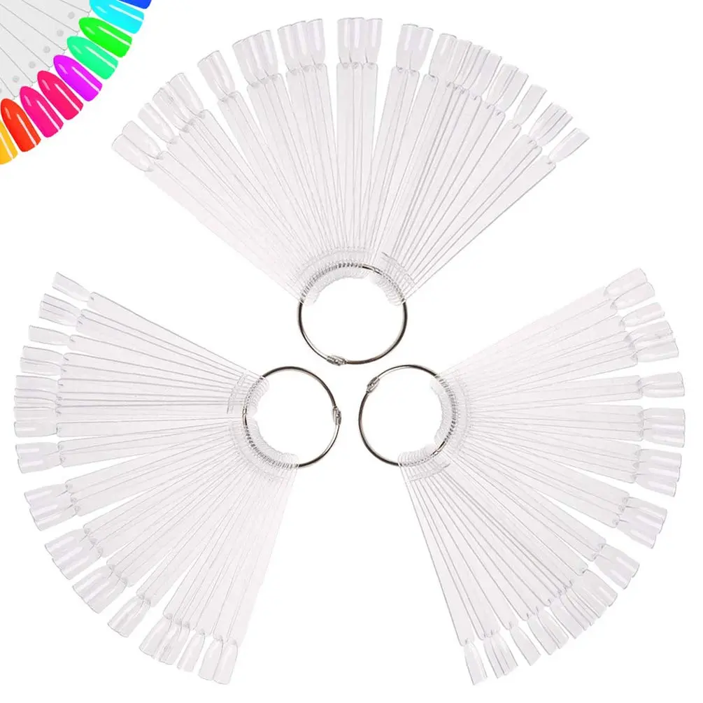 150 Pcs Nail Swatch Sticks with Ring Clear Fan-Shaped Nail Color Swatches for Nail Polish & Gel Polish Nail Art Practice Tips Color Display Sample Sticks Nail Salon Supplies for DIY Manicure