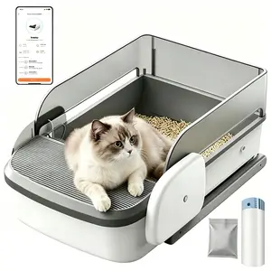 【Furlyn】 Self Cleaning Litter Box with Auto Safety Sensors for Multiple Cats - Automatic Cat Litter Box Self-Cleaning - Covered Ultra Odor Removal - Smart APP Control - Compatible On All WiFi - Electric Robot safety sensor Auto-Cleaning open  to  plitter