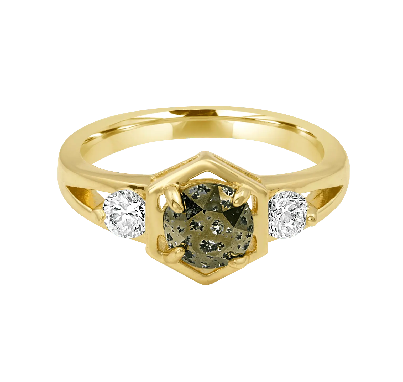 Statement Ring with Vintage Geometric Design, 18-Karat Gold-Plated with a European Crystal and Unique Gold Patina Effect, Statement Piece, One-Of-A-Kind Gold Patina Effect