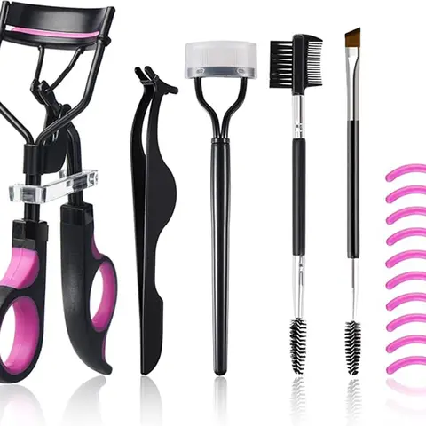Eyelash Curlers Eyebrow Brush Kit with 10 Silicone Refills Pads,w Lash Curler, Eyelash Comb Seperator,Eyelash Extension Tweezers, Angled Eyebrow Brush and Comb