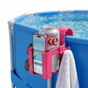 Poolside Storage Basket, Towel Drink Pool Toy Organizer Box, Swimming Pool Accessories with Hooks, Convenient Pool Gear Holder