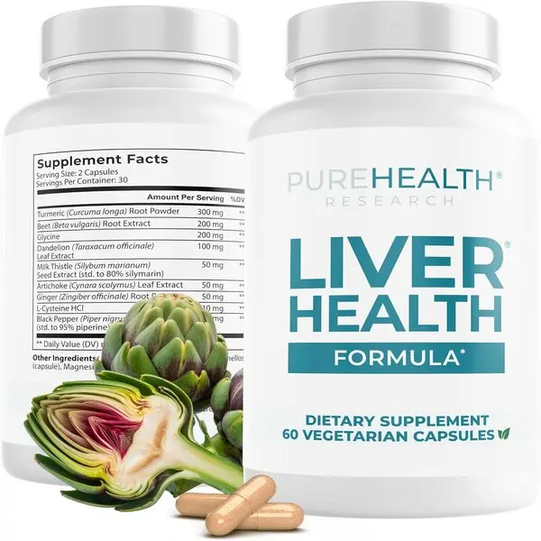 PureHealth Liver Cleanse Detox - Herbal Milk Thistle Supplement for Liver Health - 60 Vegetarian Capsules - Supports Healthy Liver Function & Natural Detoxification