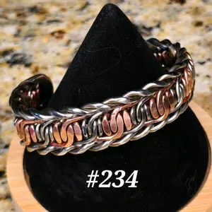 #234 Copper SS 6 1/2" x 3/4" Handmade Artisan Cuff Bracelet Unisex Open Cuff Design Comfortable Everyday Wear Hand-woven Jewelry