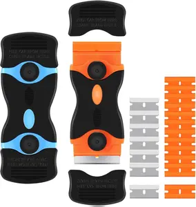 2-Pack Razor Blade Scraper Tool, 2-in-1 Cleaning Scraper with Metal & Plastic Blades for Stickers, Paint & Caulk