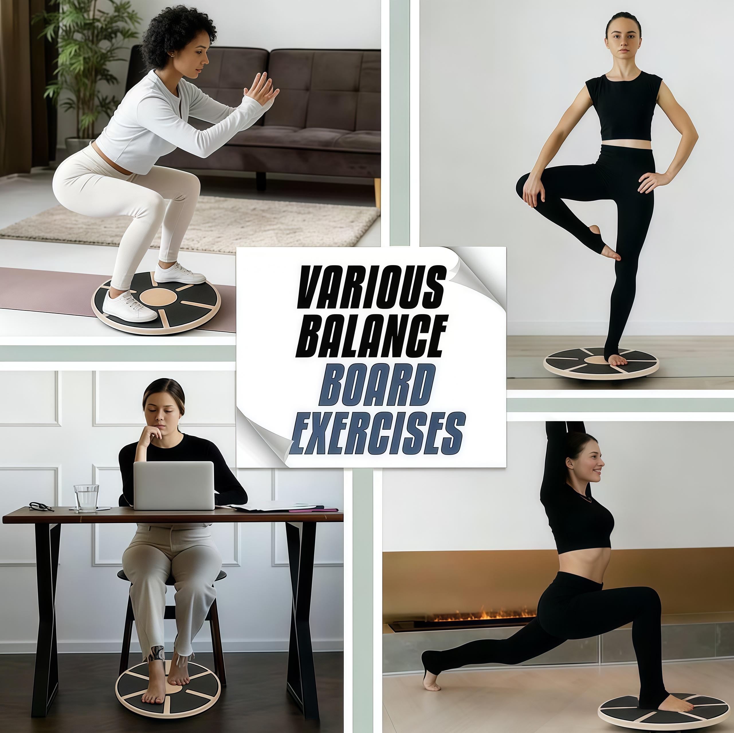 Wooden balance board, used for core stability training, 360-degree rotation, non-slip, rehabilitation training, and balance training.
