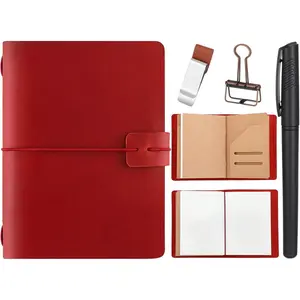 Travelers Refillable Leather Journal Notebook Handmade Travel Diary Passport Journal for Men and Women with 3 Inserts Pen Holder Binder Clip Wine Red Passport Size