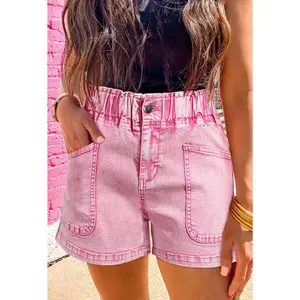 Strawberry Pink Elastic Waist Shorts