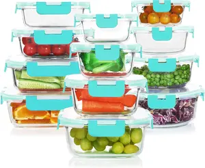 Vaettlo 12 Pieces Glass Food Storage Containers Set, Meal Prep Containers-Stackable Airtight Glass Storage Containers with lids,Freezer, Microwave, Oven Safe,Green