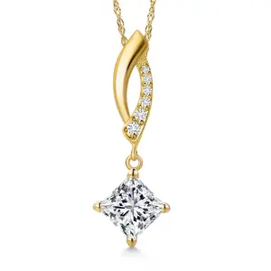 1.03 Cttw IGI Certified Lab Grown Diamond Pendant Necklace For Women in 10K Yellow Gold | Princess Cut | E-F Color | VS1 Clarity | With 18 Inch Chain