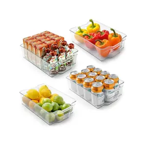 4 Pack Large Transparent Refrigerator Organizer Bins Boxes Kitchen