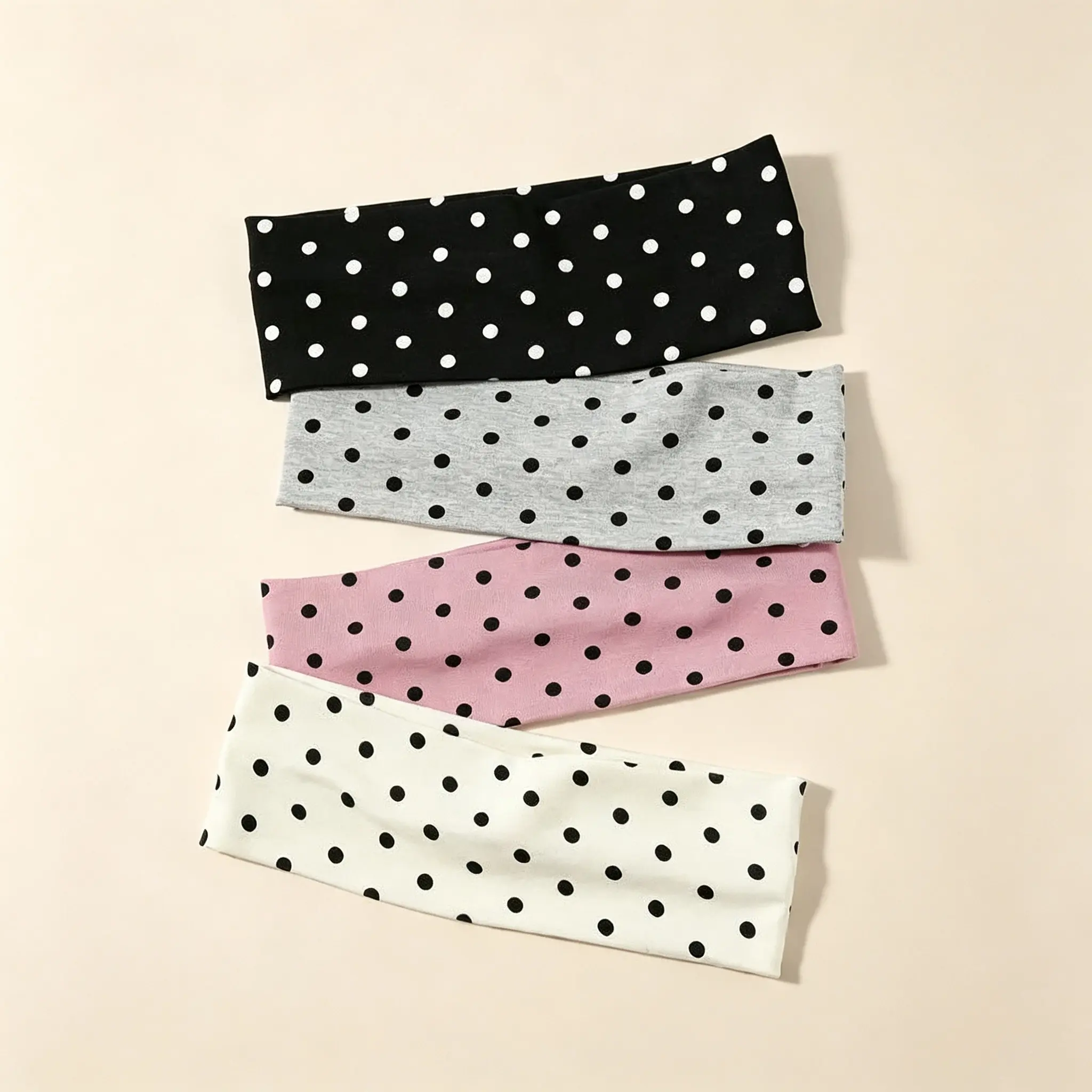 Women's 4-Pack Nylon Polka Dot Soft Headbands, Athleisure Sports Headbands for Thick Hair, Gym-Friendly Minimalist 1-Size Hair Accessories, Ideal Teen Girl Gifts, Soft Headband