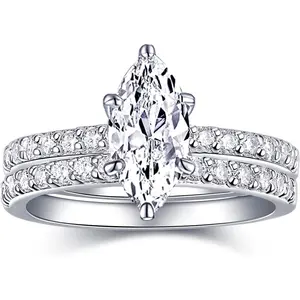 Engagement Rings For Women Wedding Rings Fake Engagement Ring Set Promise Rings For Her 2 Carat 2CT Marquise Cubic Zirconia CZ Bridal Ring Sets Wedding Rings Cheap Band 2pcs, Size 6.5