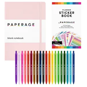 PAPERAGE Creative Stationery Bundle – Blank Notebook, Planner Stickers & 20 Pack Gel Pens Set (Build Your Own Journaling Kit)