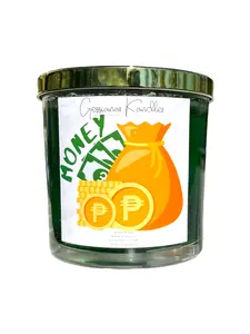 Gerrianas Kandles | MONEY | Eucalyptus Scent | Dried Eucalyptus Flowers | Pyrite Crystal Chips | Vegan Gel Candle