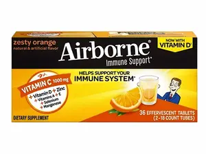 Airborne Vitamin C 1000mg Effervescent Tablets Zesty Orange Flavor 36 Count Gluten-Free Immune Support Supplement High in Antioxidants Zinc Dietary