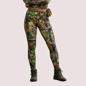 Women's Camo Pattern Print Yoga Leggings, High Stretch Polyester Knit Fabric, Casual Long Length Plant Pattern Activewear for All Seasons, Gift for Her, Flexible Clothing | Sporty Design