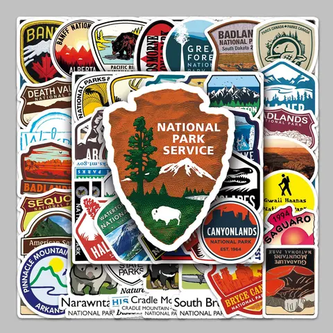 50 Unique National Park Icon Landmark Outdoor Travel Graffiti Stickers, Suitable for Scrapbooks, Journals, Laptops, Water Bottles, Cars. Faith-based Design, Gift with Positive Message. Car Decal, Car Decorative Sticker, Car decorations