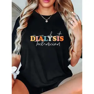 1pc Dialysis Technician Casual Cotton T-Shirt, Breathable & Absorbent Knit Fabric, Round Neck, All-Season Comfort Clothes Top