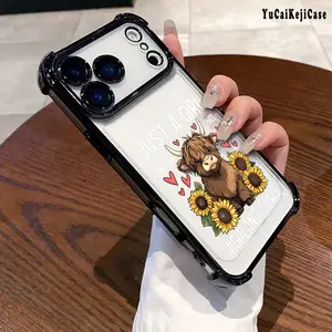 Cute Highland CowPattern Four-corner Anti-fall Mobile Phone Case Suitable for iPhone 17/ 16/15/14/13/12/11,E, Pro Max, Plus Mobile Phone Protective Cover Anti-fall Protection Shell Printed Pattern Soft Protective Case