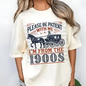 Vintage Horse Carriage Graphic T-Shirt: Please Be Patient, I'm from the 1900s