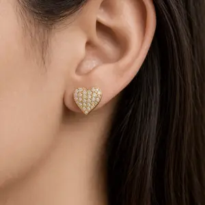 Heart-Shaped Stud Earrings with Pave Setting for Women's Fashion Jewelry