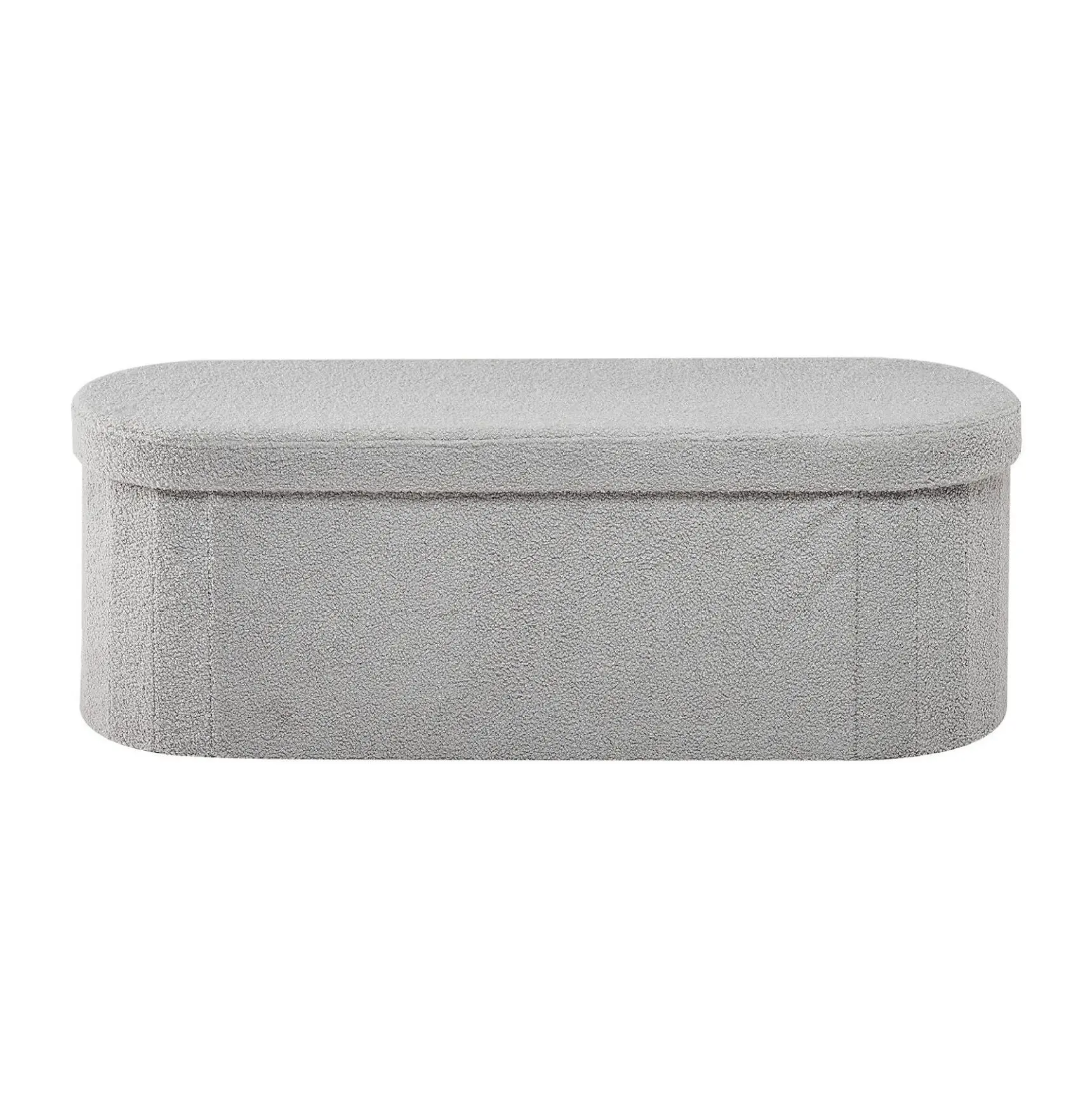 Storage Ottoman Bench, Foldable Teddy Fleece Bench, Bedside Ottoman with Storage, 660 lbs Capacity, Living Room Bedroom, Grey Oval-Foldable Gray