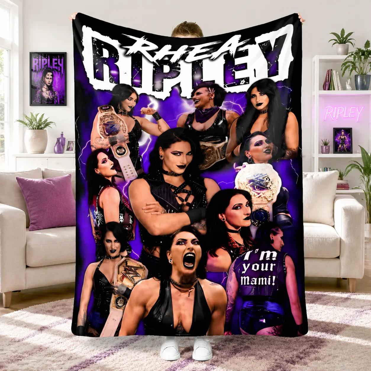WWE Wrestling My Mami Rhea Ripley Themed Throw Blanket Soft Warm Blanket for Home Office Travel Camping Nap Gift for Men Women Kids TikTok Viral Wrestling Fan Decor Room Decor Multiple Sizes Easy Clean Gift Idea