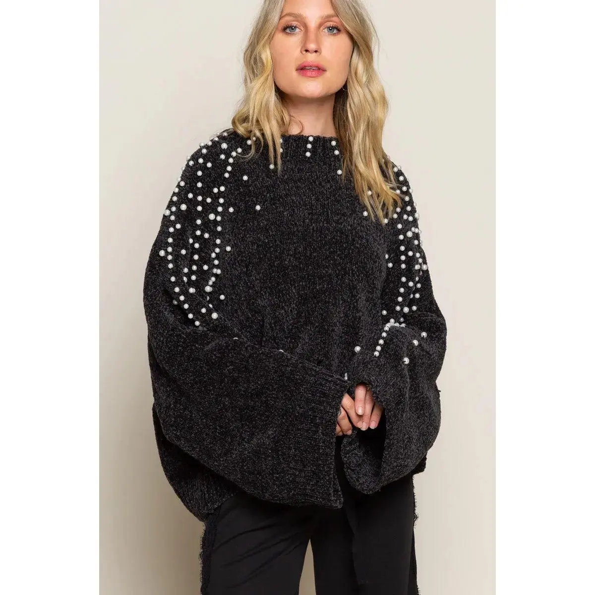 POL Oversized Pearl Embellished Sweater