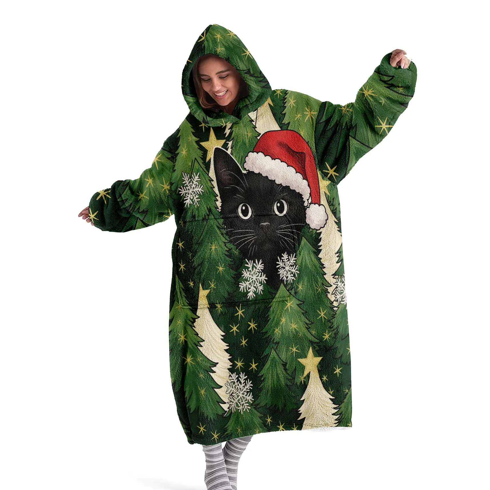 hoodie blanket，Wearable Blanket，Cozy Hooded Blanket Wearable Christmas Pattern Soft Comfortable Hooded Blanket with Sleeves, Unisex Sleep Cover, Casual Gift, Holiday Gifts，Christmas Gift,Valentine's Day gift