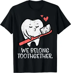 Valentines Day Tooth Brush We Belong Together Dental Dentist T-Shirt Pure Cotton Graphic Tees Menswear Top: Gifts for Men & Women