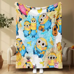 Cute Minions Print Flannel Blanket, Cozy Throw Blanket, Soft and Warm Throw for Sofa Bed Car Office Camping, Multi-Purpose Comfortable Nap Cover