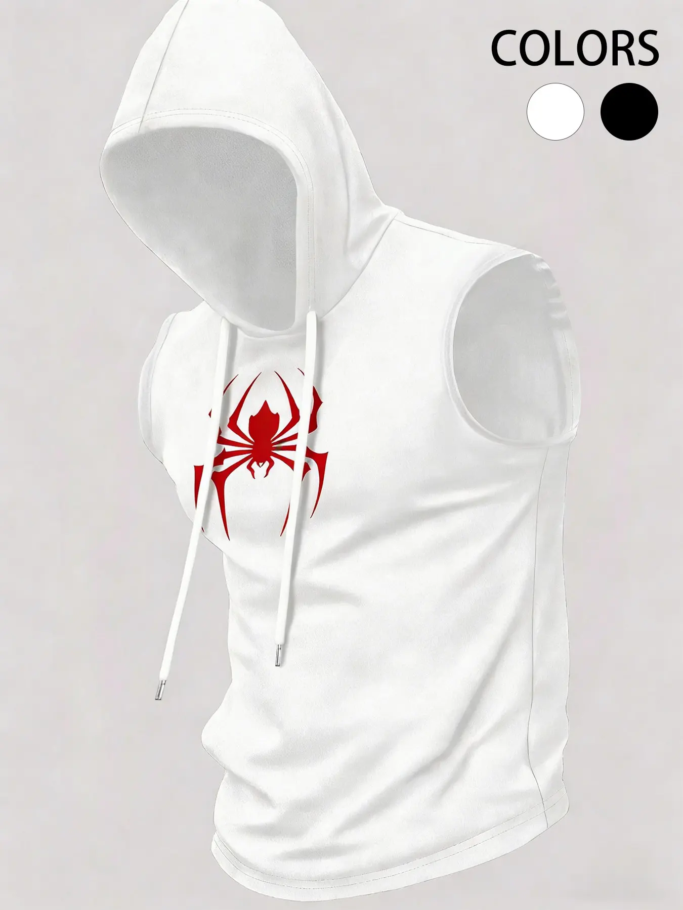 🔥 Spider-Man Inspired Sleeveless Hoodie | TikTok Viral Superhero Gym Fit | Bold Red Spider Logo, Breathable Muscle Tank | Black/White Options | Perfect for Workout, Cosplay & Streetwear | Unleash Your Inner Hero