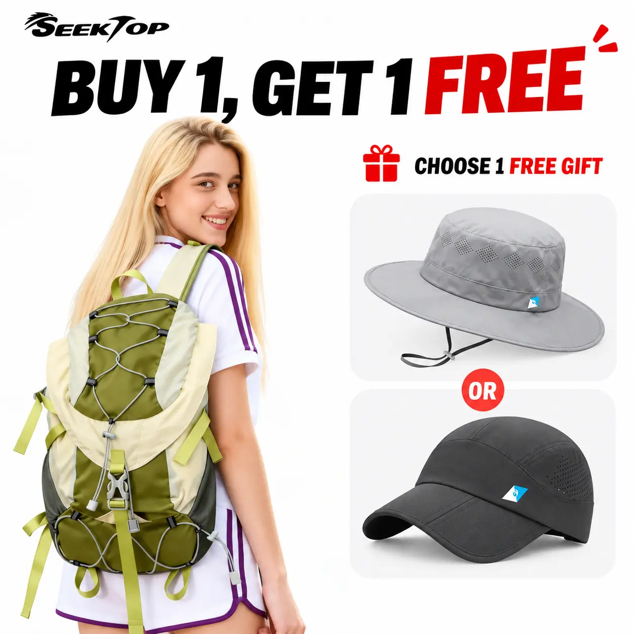 Seektop 20L Durable Outdoor Hiking Multi Purpose Rucksack - Lightweight Foldable Unisex Multi-Function Sports Daypack with Multiple Pockets, Adjustable Moisture-Proof Outdoors Travel Bag
